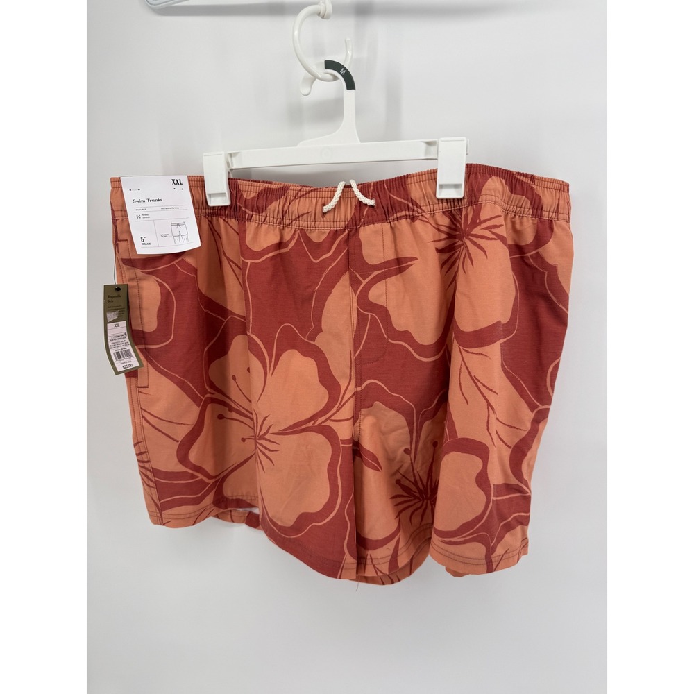 Goodfellow & Co Mens XXL Swim Trunks Orange Floral Hibiscus 5" Inseam NWT